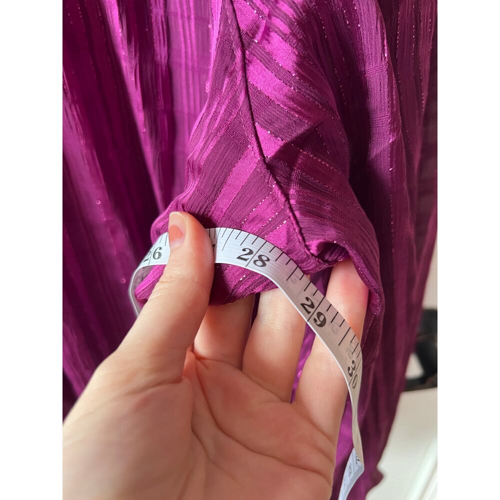 NEW Chico's Split Neck Crinkle Blouse Magenta Purple Shimmer Long Sleeve Sz 16 - Picture 15 of 16